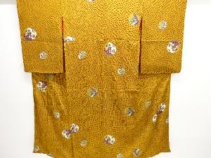 大正ロマン　紋錦紗斜め格子に花模様着物